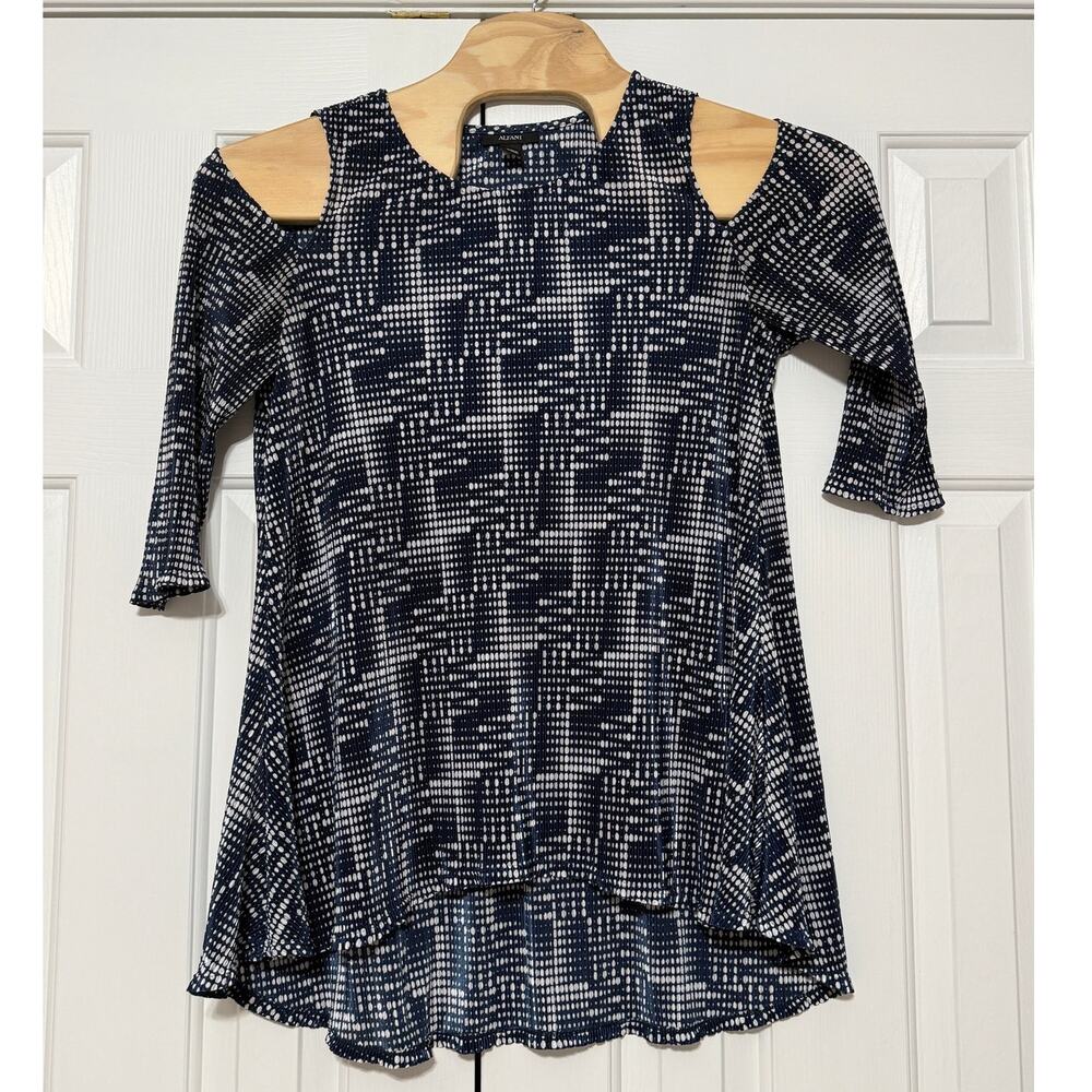 Alfani Blue Patterned Tunic Top, Size L